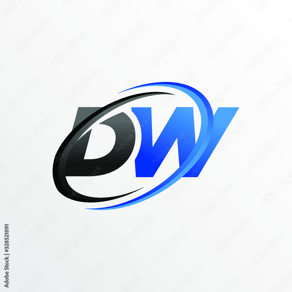 Initial Letters DW Logo with Circle Swoosh Element Initial Letters DW Logo with Circle Swoosh Element