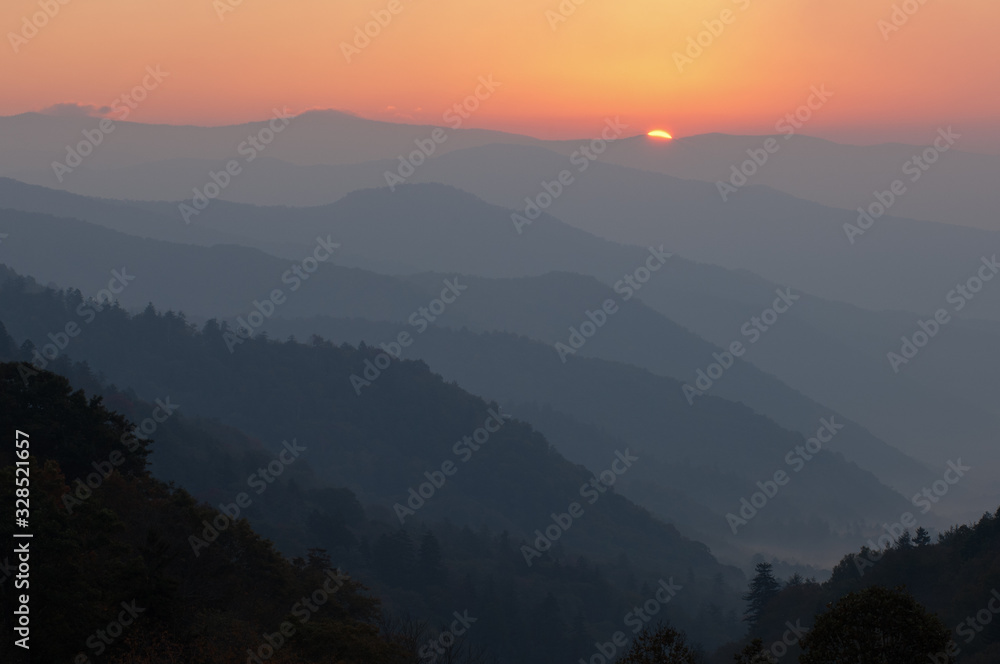 Landscape of sunrise from Newfound Gap, Great Smoky Mountains National Park, Tennessee, USA Landscape of sunrise from Newfound Gap, Great Smoky Mountains National Park, Tennessee, USA