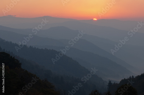 Landscape of sunrise from Newfound Gap, Great Smoky Mountains National Park, Tennessee, USA