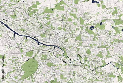 map of the city of Glasgow, Scotland, UK