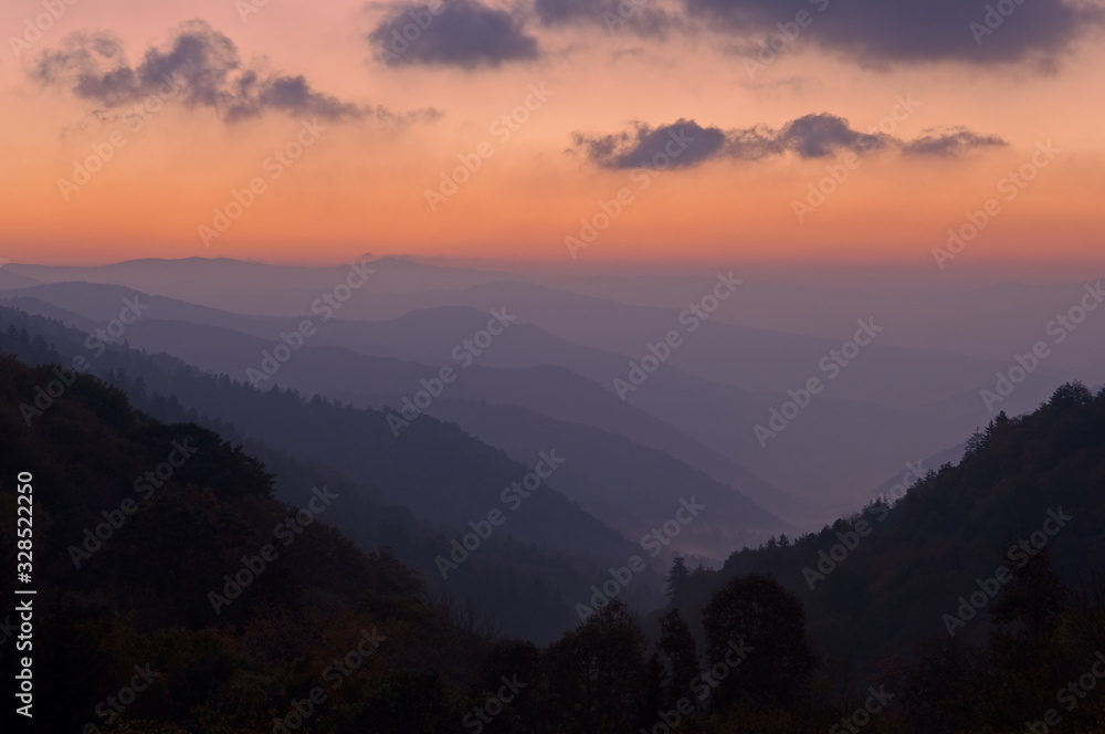 Landscape of sunrise from Newfound Gap, Great Smoky Mountains National Park, Tennessee, USA
