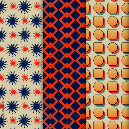 Patrón de flores, patrón efecto arcoíris, patrón cuadrados entrelazados