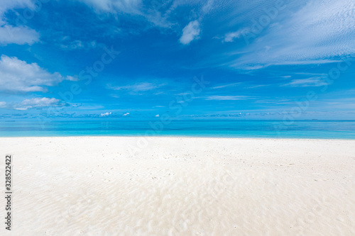 White sand beach and blue sky. Sea sand sky concept. Tropical landscape pattern, horizon and endless sea view as seascape