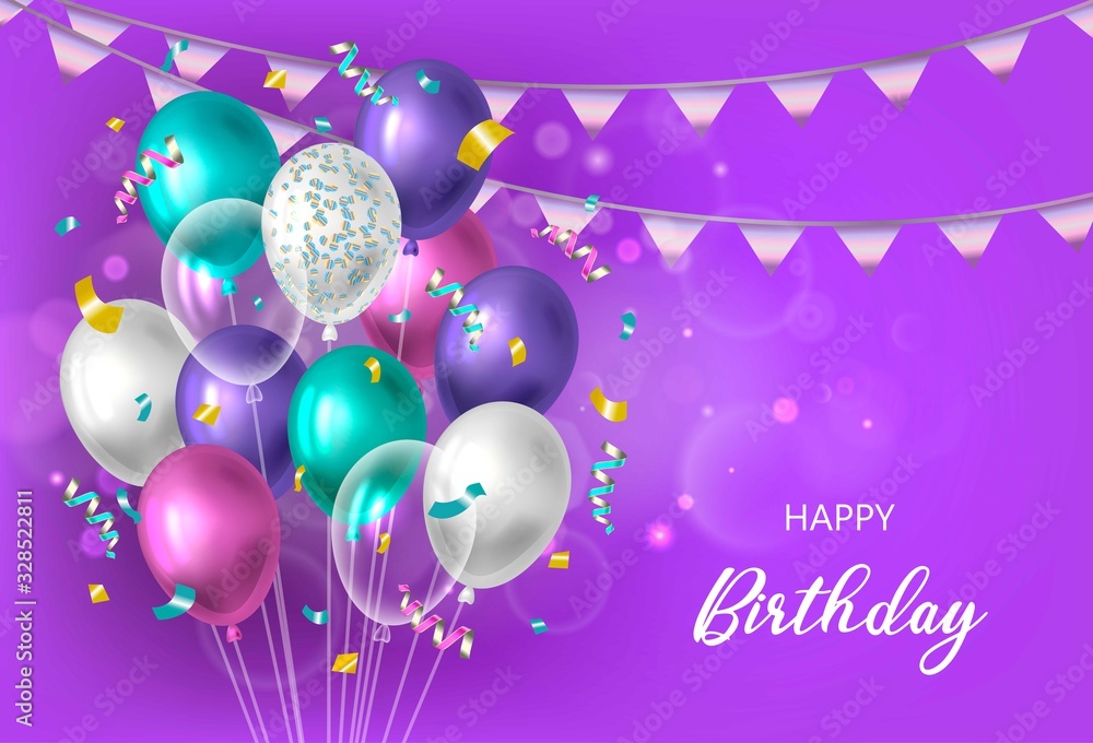 Foto Happy birthday background with balloons.