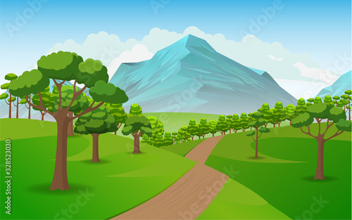Realistic illustration of mountain landscape.