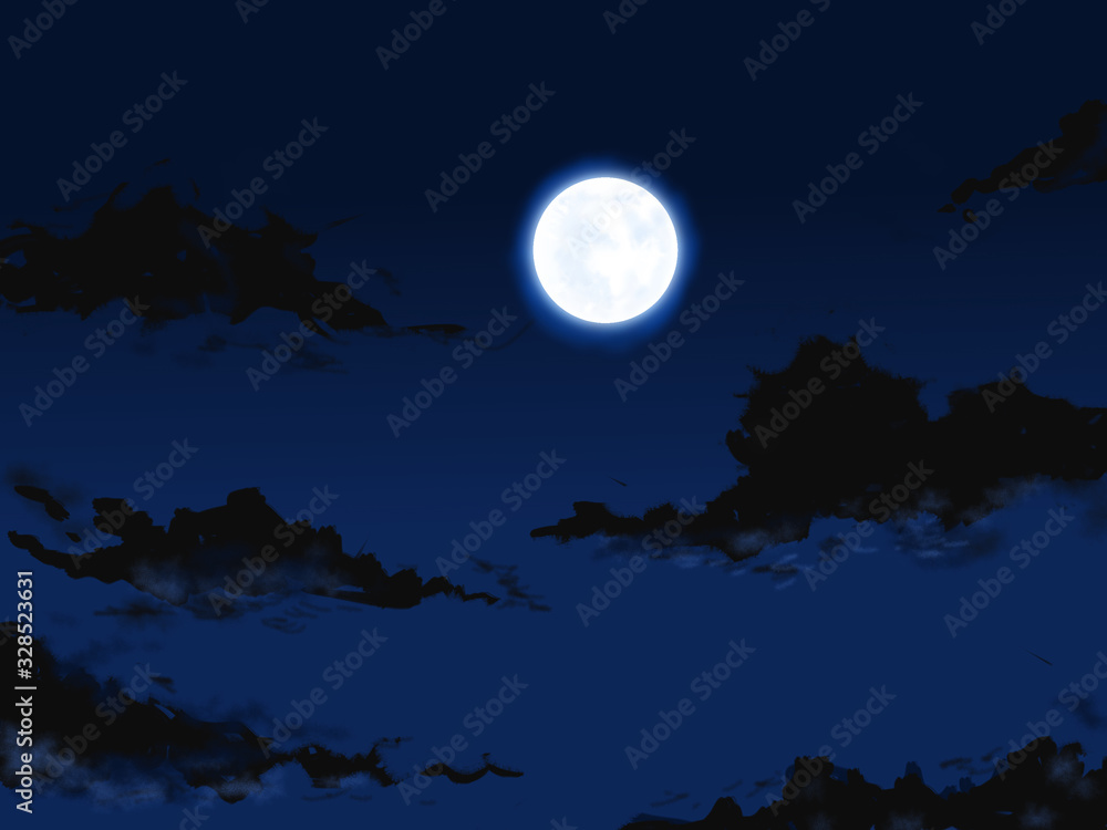 illustration of night sky with the moon