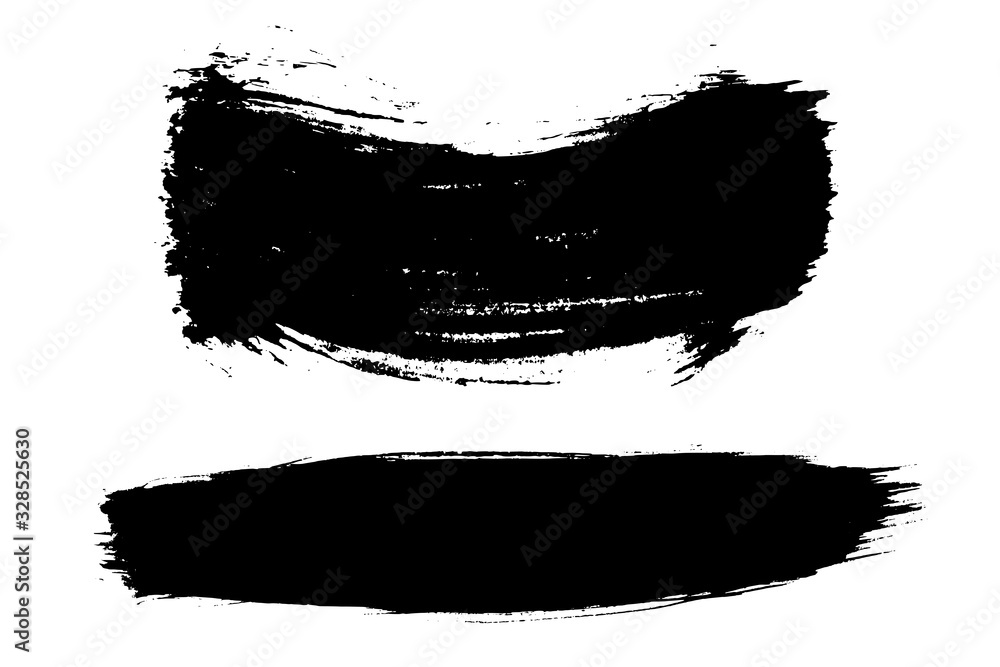 Black brush strokes isolated on white. Ink splatter. Paint droplets. Digitally generated image. Set vector design elements, illustration, EPS 10. Black brush strokes isolated on white. Ink splatter. Paint droplets. Digitally generated image. Set vector design elements, illustration, EPS 10.