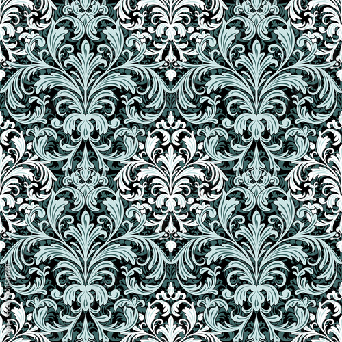 Classic ornamental pattern in pine and mint green