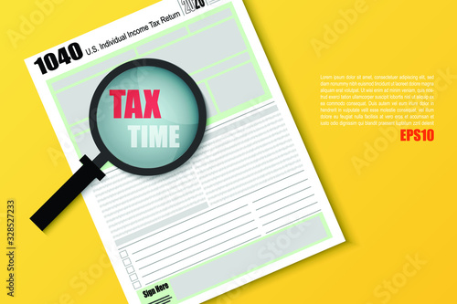 Financial Wealth Concept-Tax time with magnifying glass & IRS 1040 Tax form