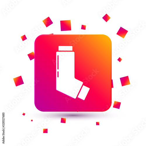 White Inhaler icon isolated on white background. Breather for cough relief, inhalation, allergic patient. Medical allergy asthma inhaler spray. Square color button. Vector Illustration