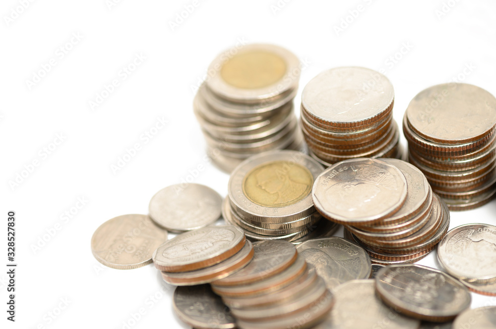 Pile of coins on white background Pile of coins on white background