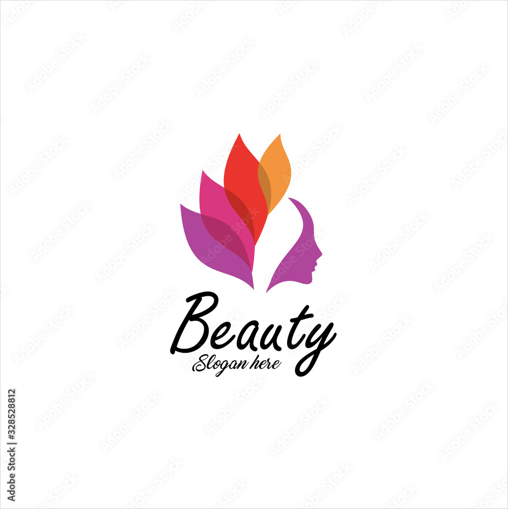 Obraz premium Woman's face in flower leaves. Abstract design concept for beauty salon, massage, cosmetic and spa. Vector female logo design template.