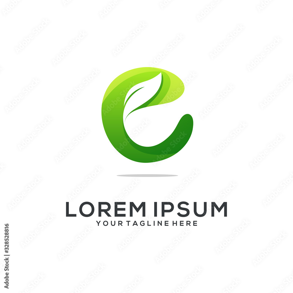 Obraz premium e leaf logo design vector abstract