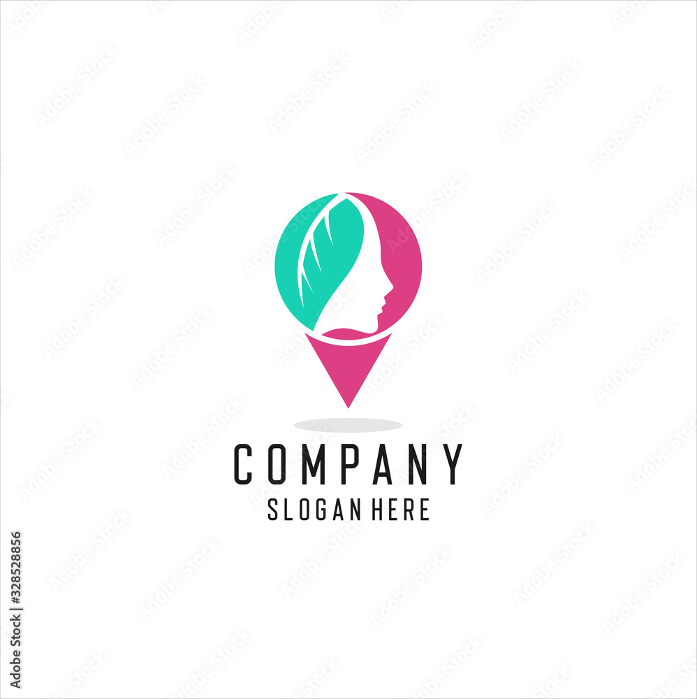 logo location, GPS, Woman's face in flower leaves. Abstract design concept for beauty salon, massage, cosmetic and spa. Vector female logo design template. logo location, GPS, Woman's face in flower leaves. Abstract design concept for beauty salon, massage, cosmetic and spa. Vector female logo design template.
