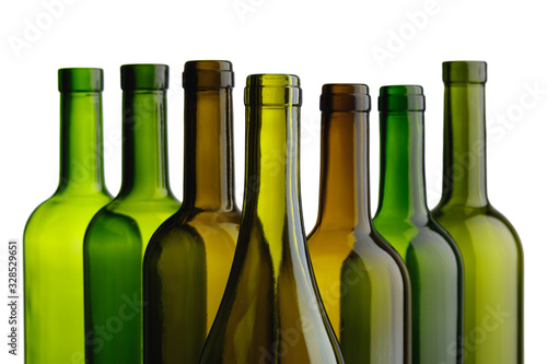 empty wine bottles, isolated on white
