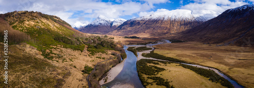 aerial drone shot of glen etive in the argyll region of the highlands of scotland showing loch etive and the entrance to glencoe © Andy Morehouse