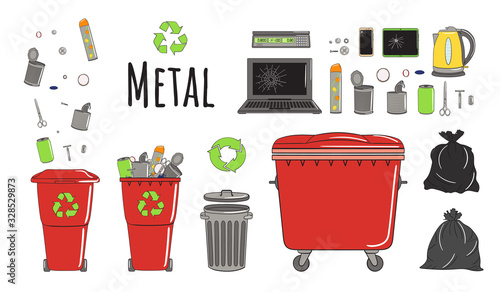 Set of garbage cans with metal garbage