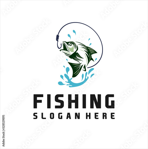 Fishing logo, fish logo, fish symbol, camp logo. Fishing emblem, label, badge, logos, hook logo vector