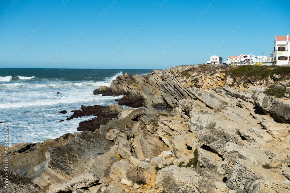 Rocky cliffs on Baleal Island, near Peniche, Silver Coast Portugal