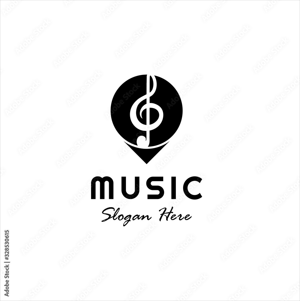 Obraz premium pin map location song note music creative logo design