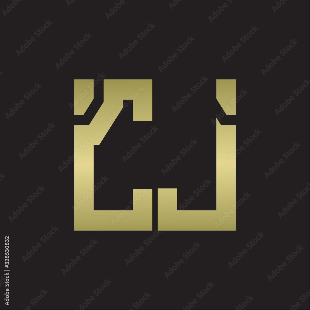 CJ Logo with squere shape design template with gold colors CJ Logo with squere shape design template with gold colors