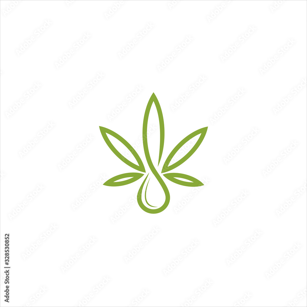 Illustration of oil drop with a marijuana leaf. Medical Cannabis oil. Cannabis extract. Icon logo template. Isolated vector.