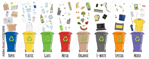 Set of garbage cans with sorted garbage