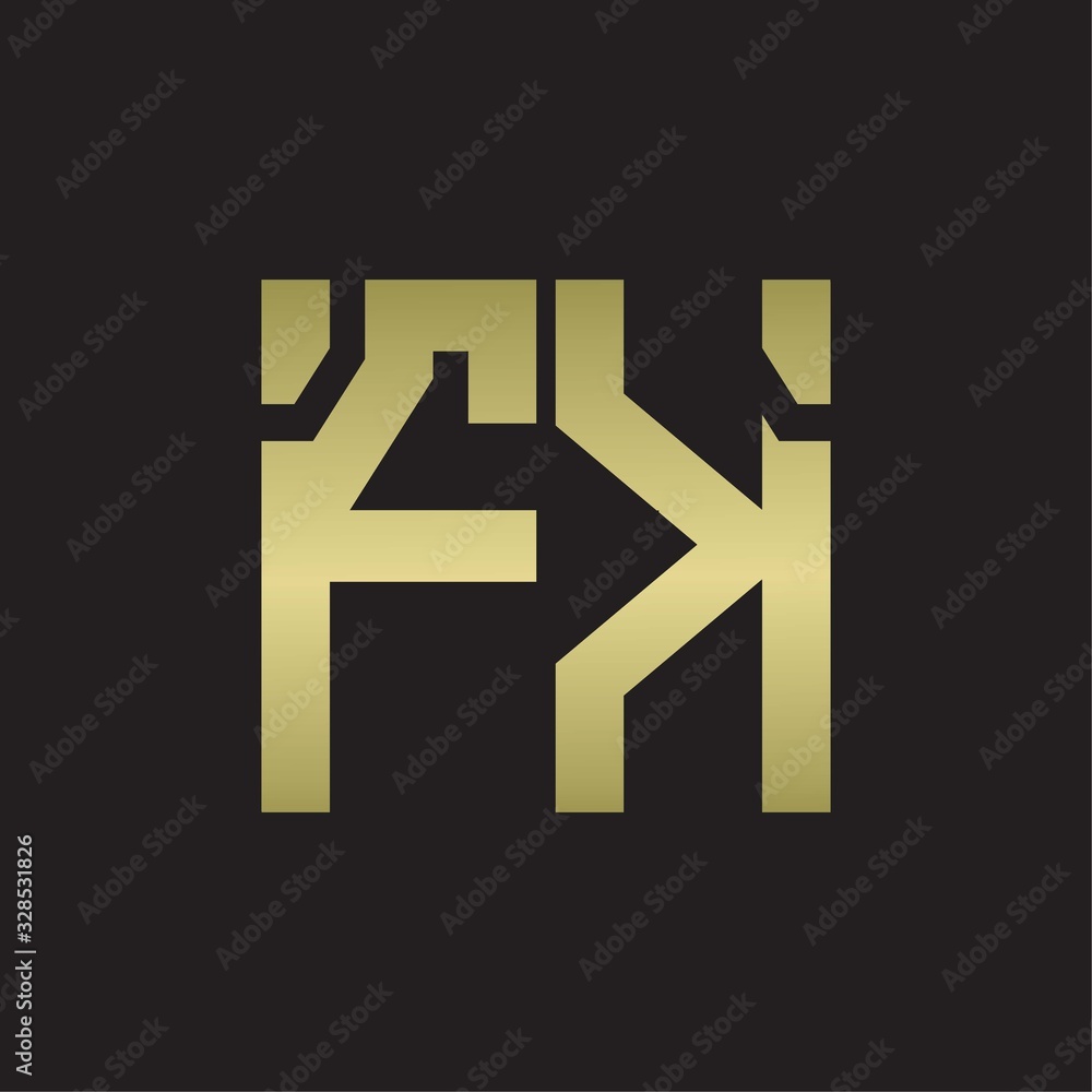 FK Logo with squere shape design template with gold colors FK Logo with squere shape design template with gold colors