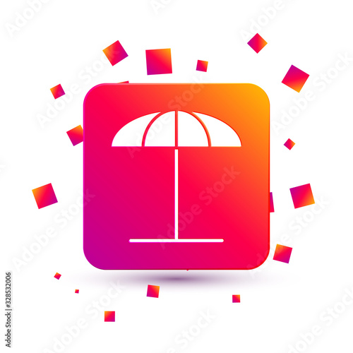 White Sun protective umbrella for beach icon isolated on white background. Large parasol for outdoor space. Beach umbrella. Square color button. Vector Illustration