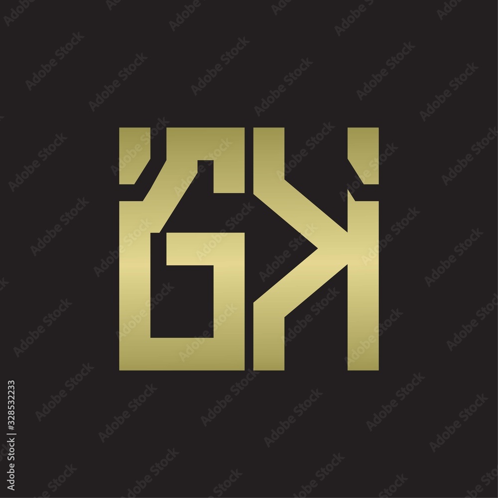 GK Logo with squere shape design template with gold colors GK Logo with squere shape design template with gold colors