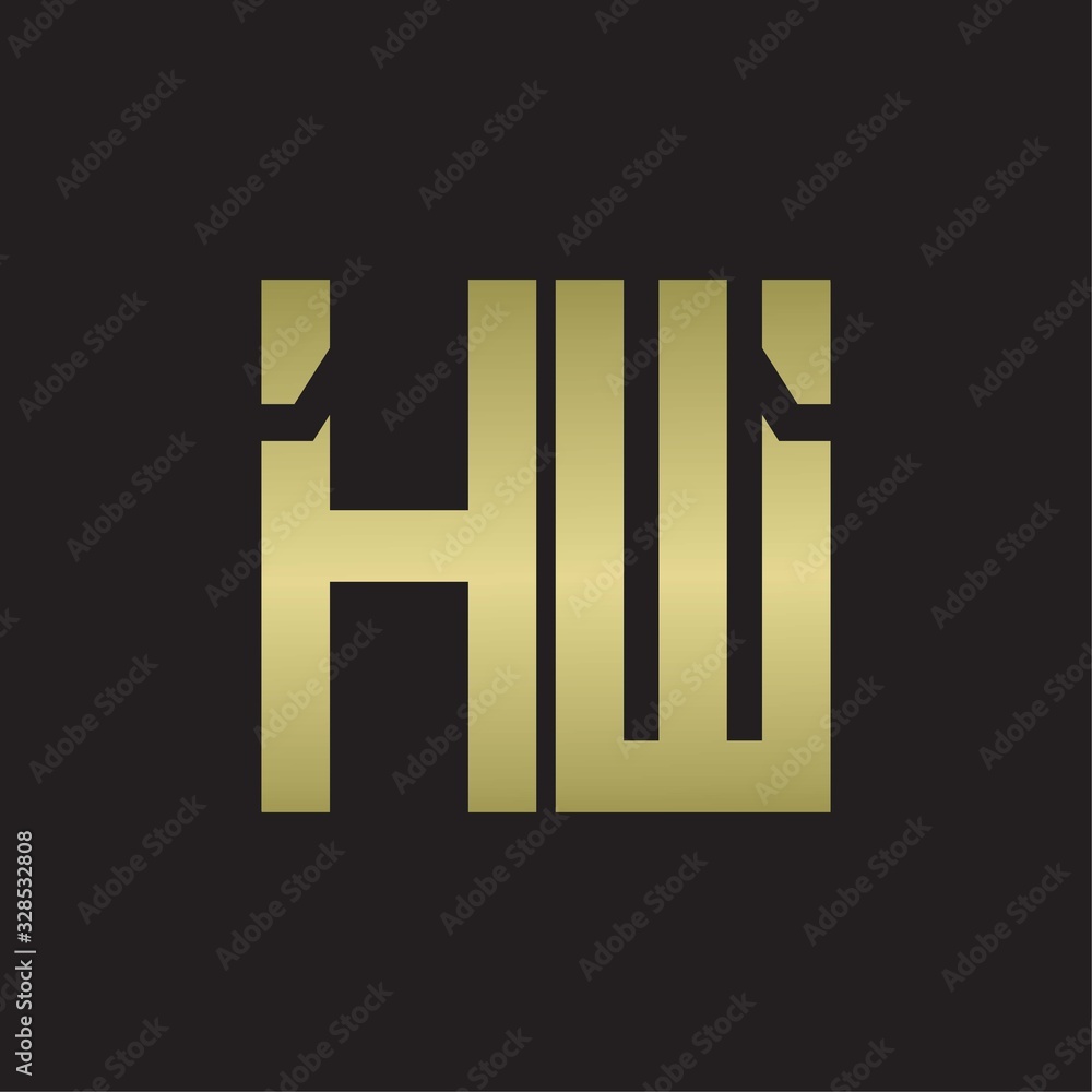 HW Logo with squere shape design template with gold colors HW Logo with squere shape design template with gold colors