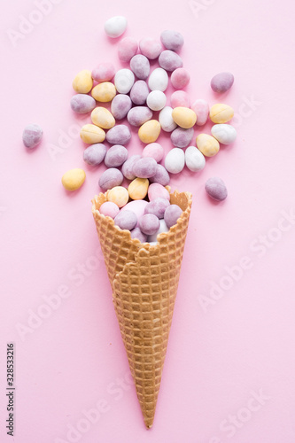 Ice cream cone with chocolate eggs