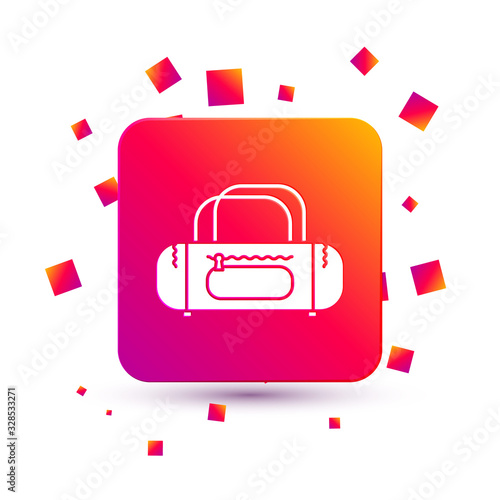 White Sport bag icon isolated on white background. Square color button. Vector Illustration