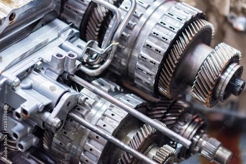 Fototapeta premium Close-up helical gears in car automatic transmission