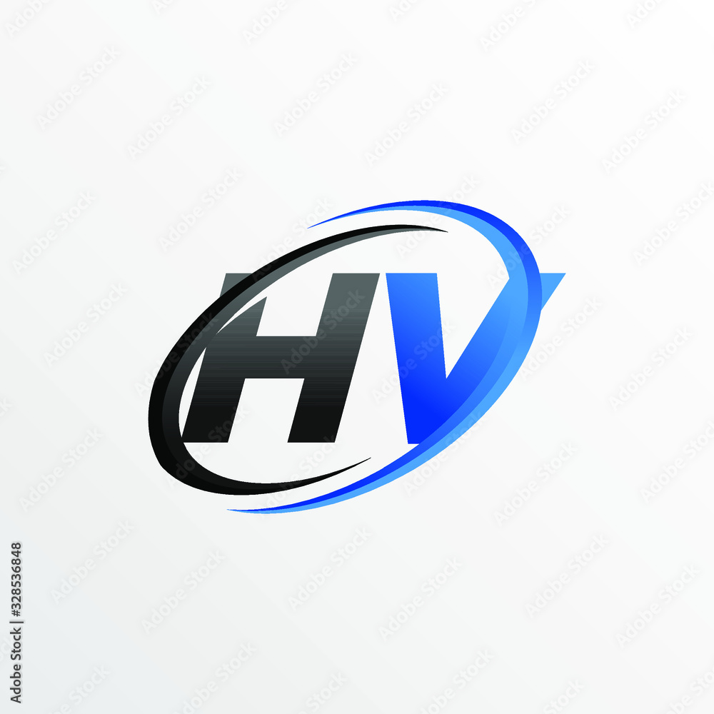 Initial Letters HV Logo with Circle Swoosh Element Initial Letters HV Logo with Circle Swoosh Element