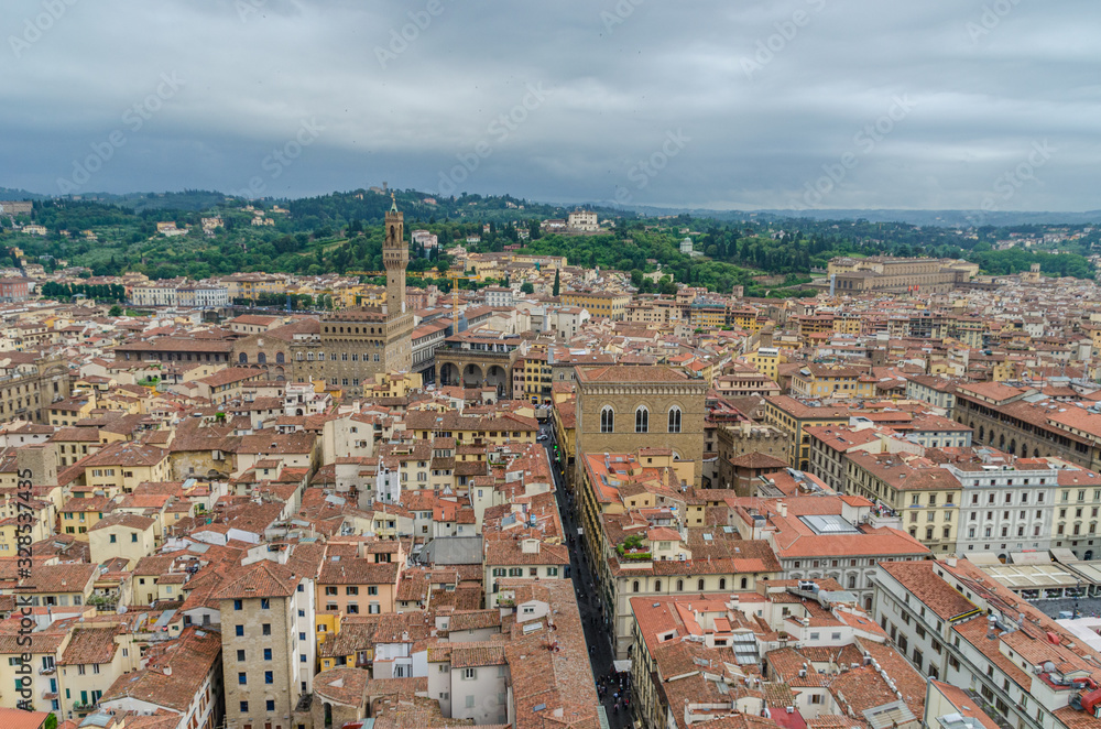 Amazing view of Florence city from Campanile di Giotto bell tower in Florence Italy