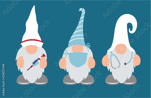 Nurse and Doctor Gnomes with stethoscope & shot