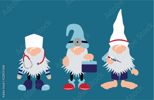 Nurse and Doctor Gnomes with stethoscope & shot