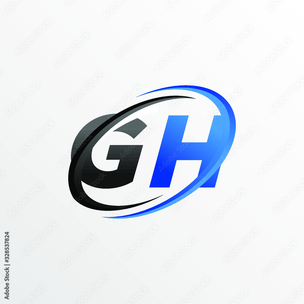 Initial Letters GH Logo with Circle Swoosh Element Initial Letters GH Logo with Circle Swoosh Element