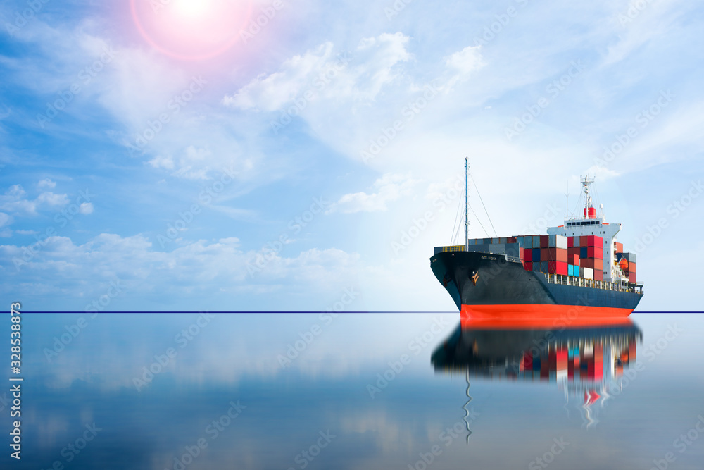 ship with container in ocean. ship with container in ocean.