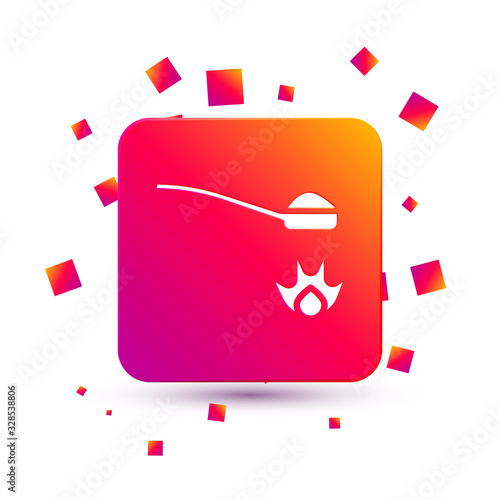 White Heroin in a spoon icon isolated on white background. Concept of drug addiction and dependence from the narcotic. Junkie lifestyle. Square color button. Vector Illustration