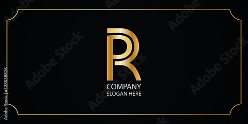 PR initial letter Luxury creative logo design in golden