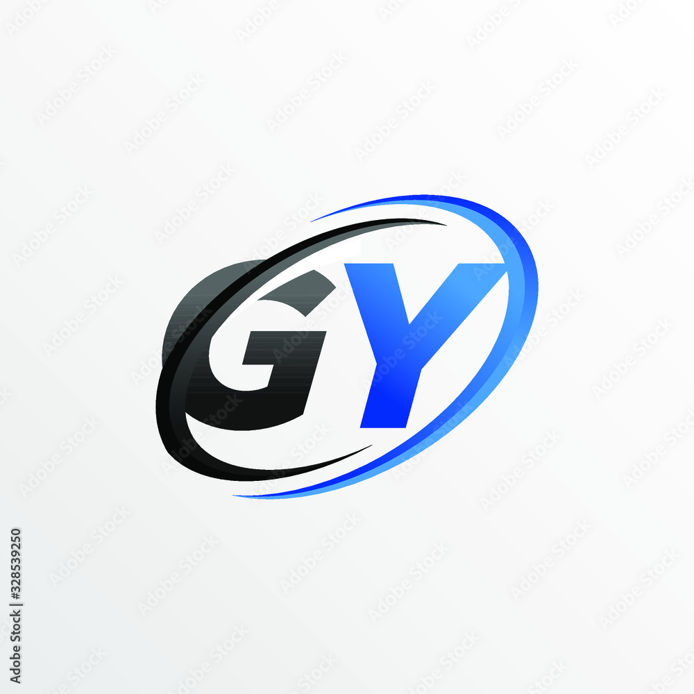 Initial Letters GY Logo with Circle Swoosh Element Initial Letters GY Logo with Circle Swoosh Element