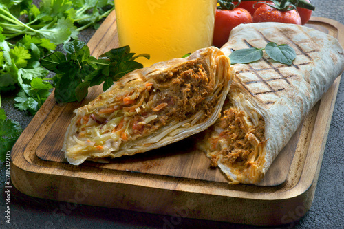 Shawarma with a glass of beer