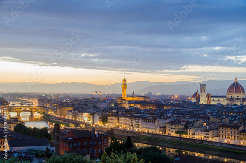 Amazing view of Florence during sunset with Palazzo Vecchio tower in the background in Florence Italy © ujjwal