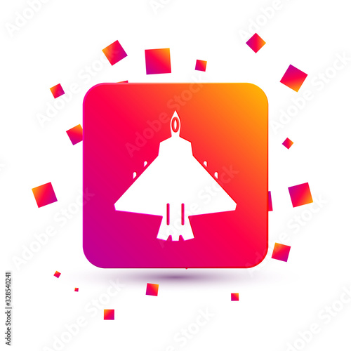 White Jet fighter icon isolated on white background. Military aircraft. Square color button. Vector Illustration