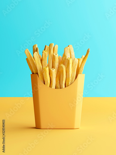 Tablou canvas Fries box in minimal look. Isolated product. 3D rendering.