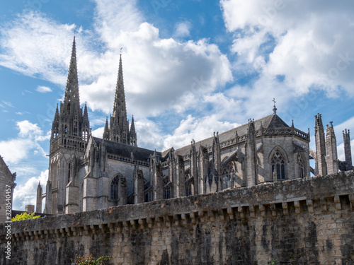 Quimper, Finistère / France, July 28, 2019. Cathédrale Saint-Corentin in the center of Quimper on a beautiful summer sunny day.