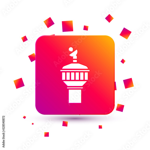 White Radar icon isolated on white background. Search system. Satellite sign. Square color button. Vector Illustration