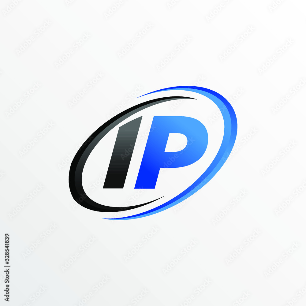 Initial Letters IP Logo with Circle Swoosh Element Initial Letters IP Logo with Circle Swoosh Element